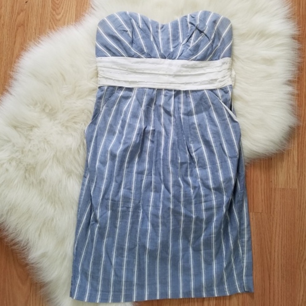 Denim Strapless Sweetheart Dress with Pockets